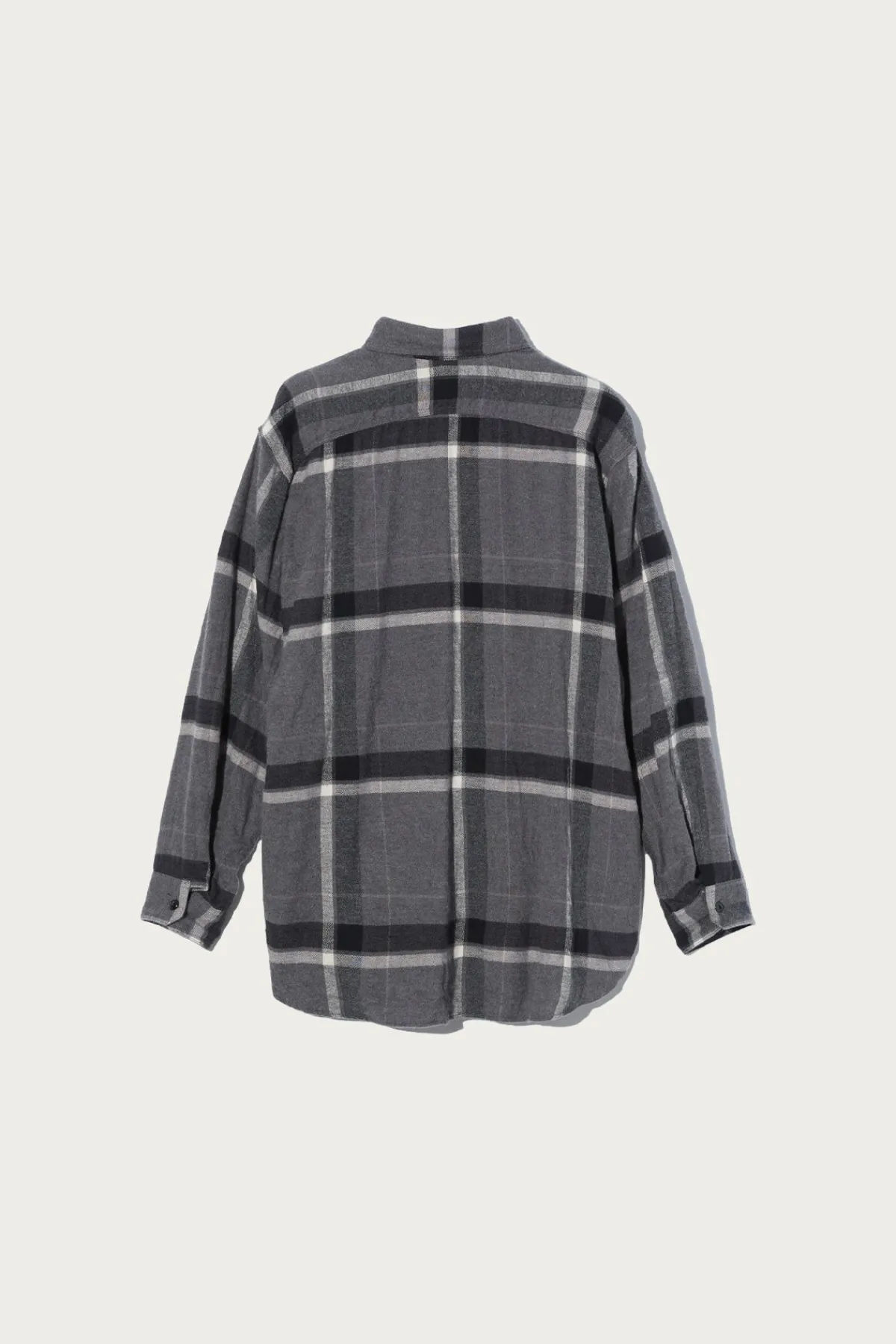 Engineered Garments Work Shirt - Grey/Black Cotton Brushed Big Plaid< Shirts