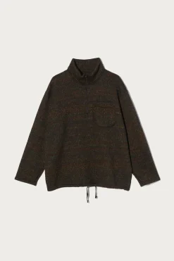 Engineered Garments Zip Mock Neck - Brown Wool Poly Nep Sweater Knit< Sweaters